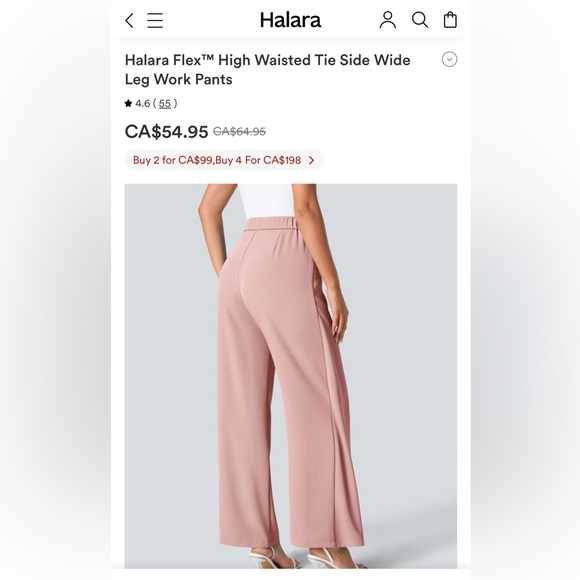Halara Pink High Waisted Tie Side Wide Leg Pants Blush Pink NWT Small MSRP $65 - Picture 2 of 5